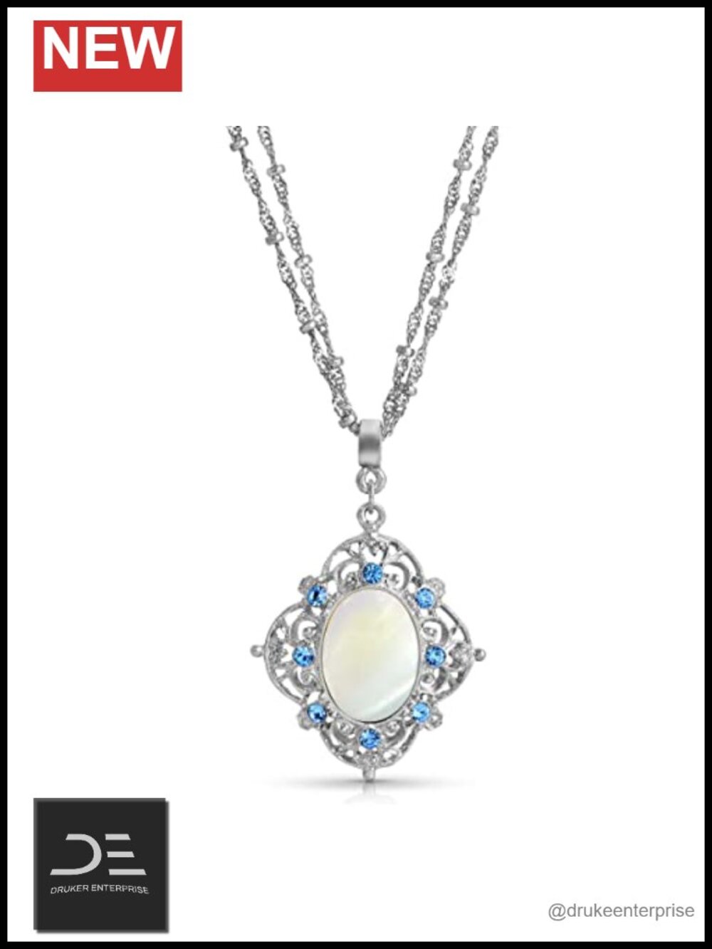 1928 Jewelry Mother of Pearl Filigree Pendant Necklace Women 16in